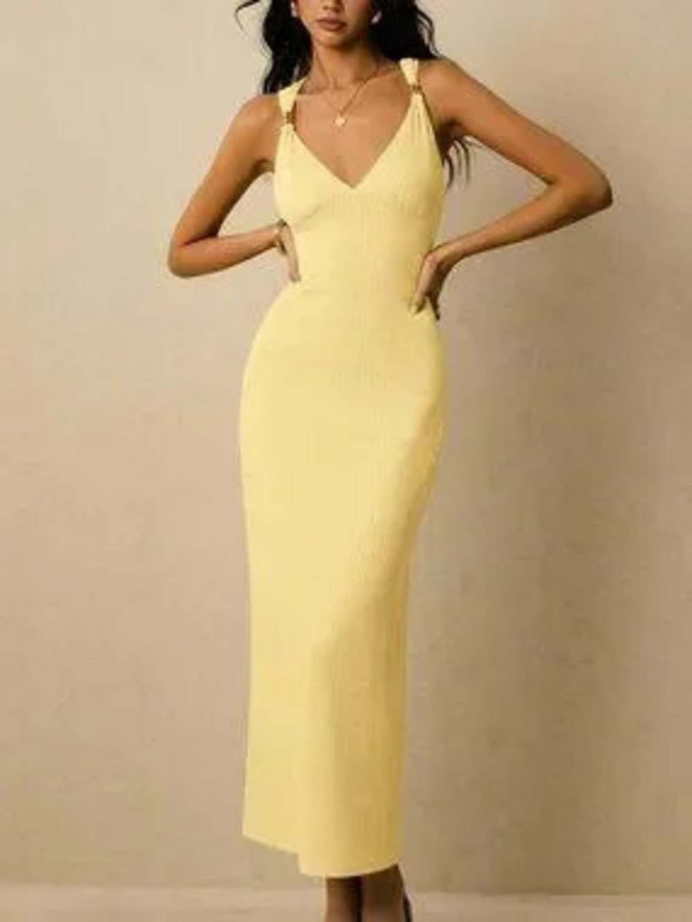 ZARA Light Yellow Sexy Women's Sweetheart Neck Fitted Elegant Sleeveless Dress - Picture 5 of 7